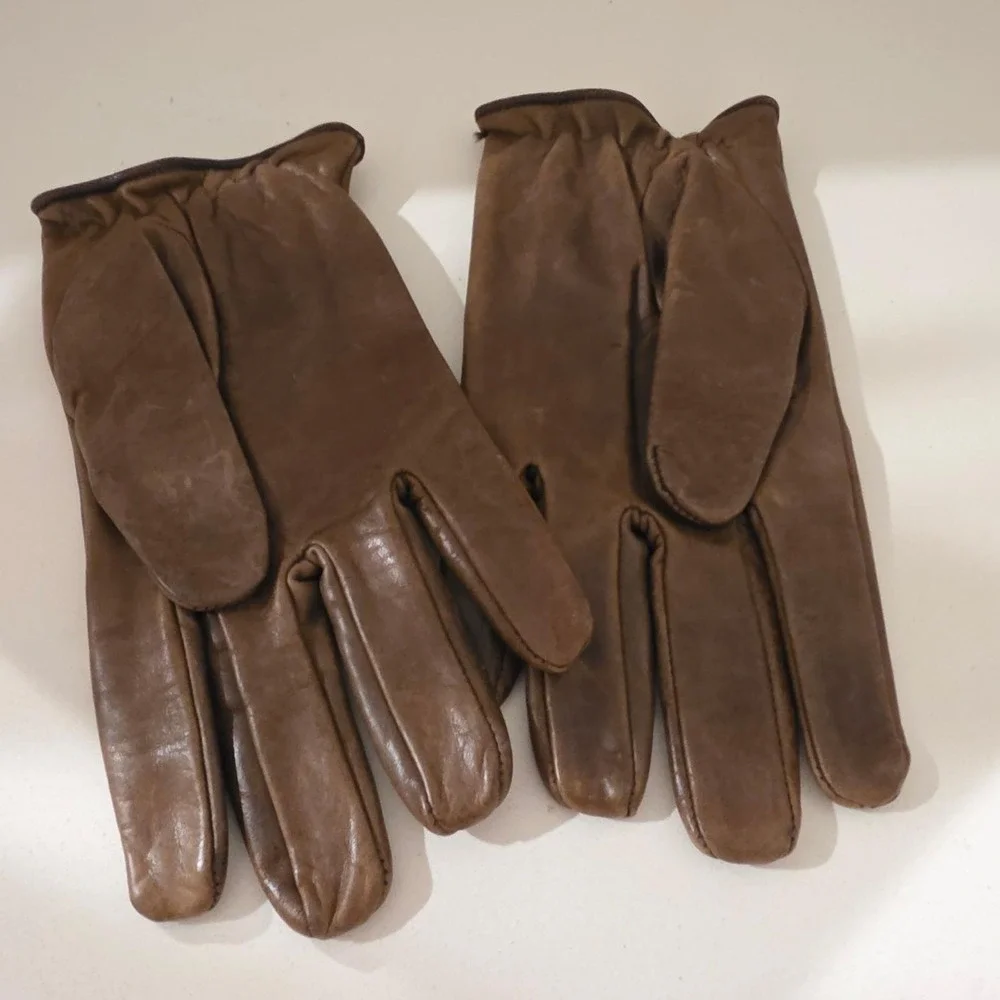 AUTHENTIC Emporio Armani Leather Gloves Amber Brown Women's Size L Lambskin Rich